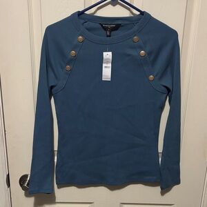 White House Black Market blue Long Sleeve Top with Button Accents